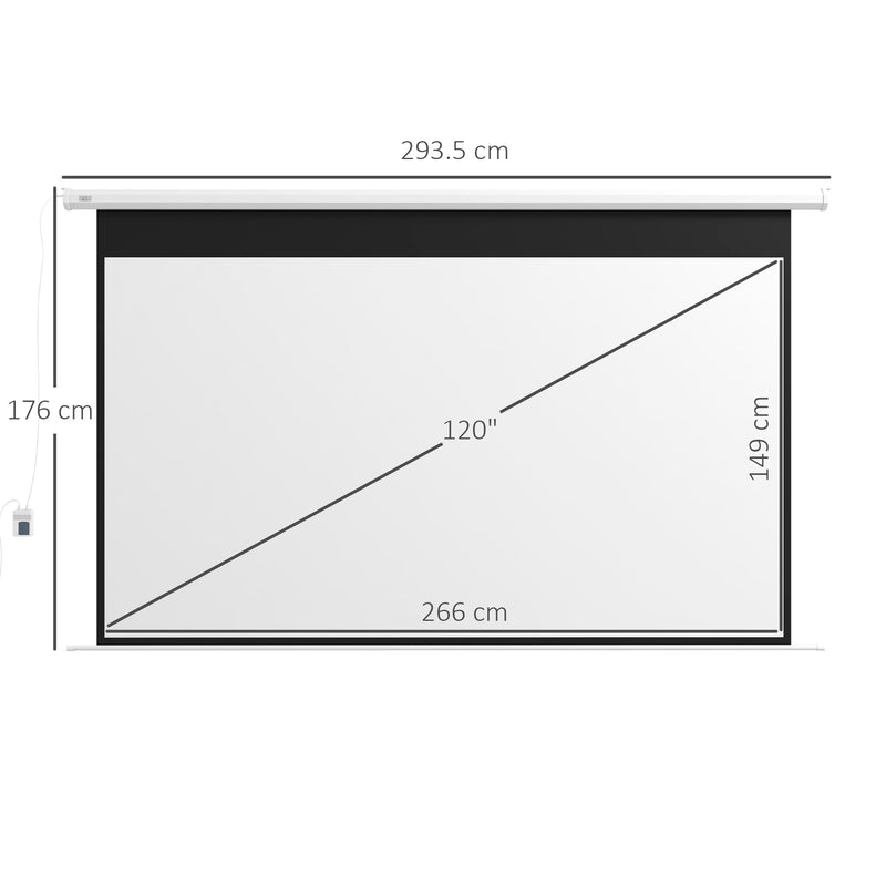 Telo per Proiettore 120" 16:9 Motorizzato con Telecomando Fissaggio a Muro e Soffitto Bianco-3