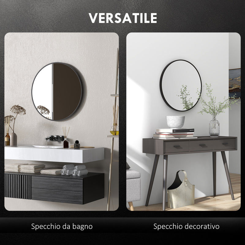 Specchio da Bagno Rotondo Moderno da Parete 70x70 cm con Cornice in Lega di Alluminio Nero-4