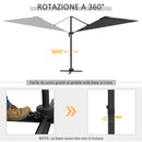 Ombrellone a Braccio per Esterno con Luci a LED e Angolo Regolabile Ø3x2,5 m in Alluminio e Poliestere Grigio-6