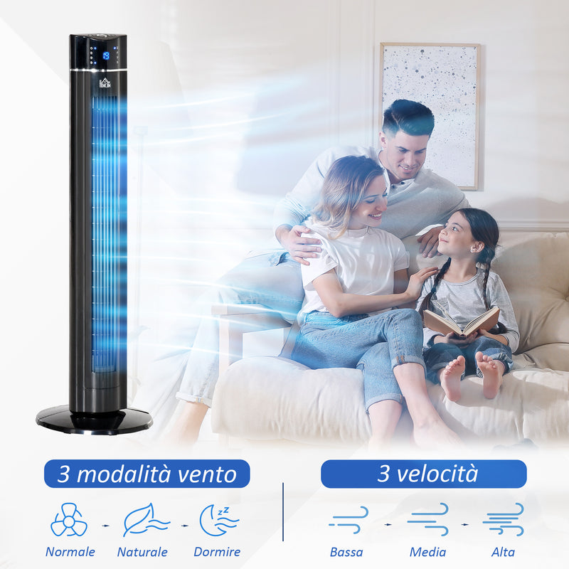 Ventilatore a Colonna 60W con 3 Velocità Ø32x106,8 cm 3 Modalità e Timer 8h in ABS Nero-4