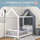 Letto Singolo per Bambini Casetta 96x195x165 cm con Doghe e Recinzione in Legno di Pino Bianco -4