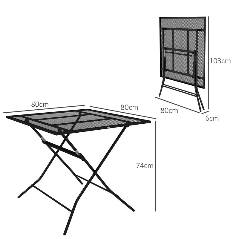Tavolo da Giardino Pieghevole Quadrato 80x80x74 cm con Piano a Rete in Acciaio Nero-3