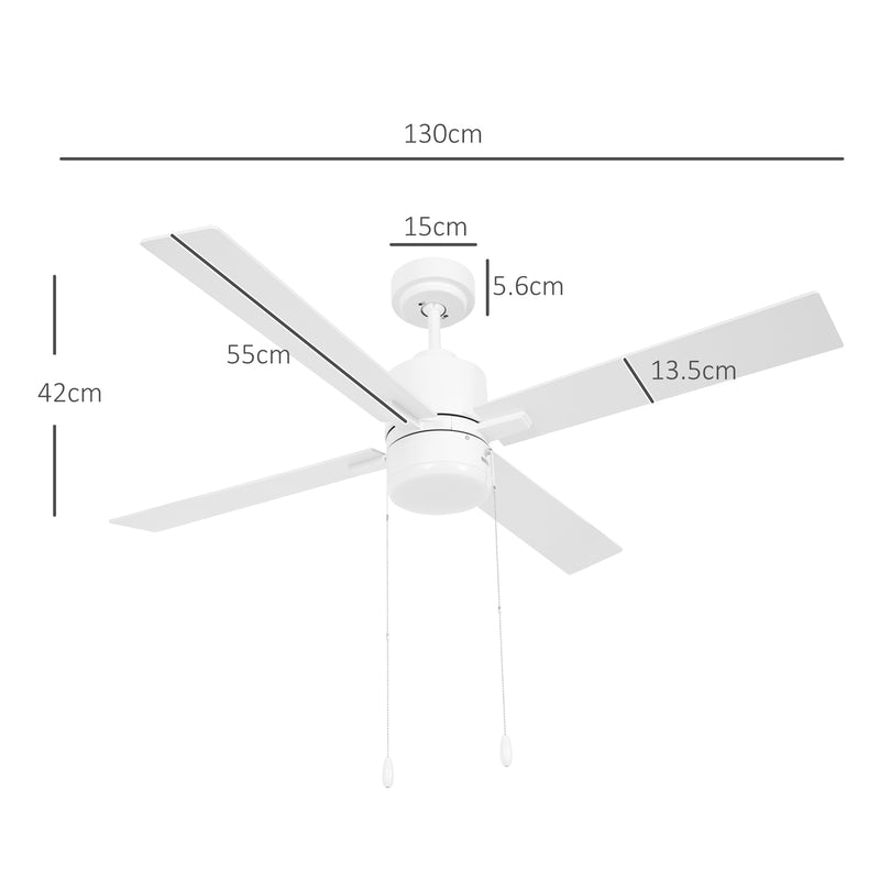 Ventilatore da Soffitto con Luce LED Ø130 cm 3 Velocità e Motore Reversibile Bianco e Legno-3