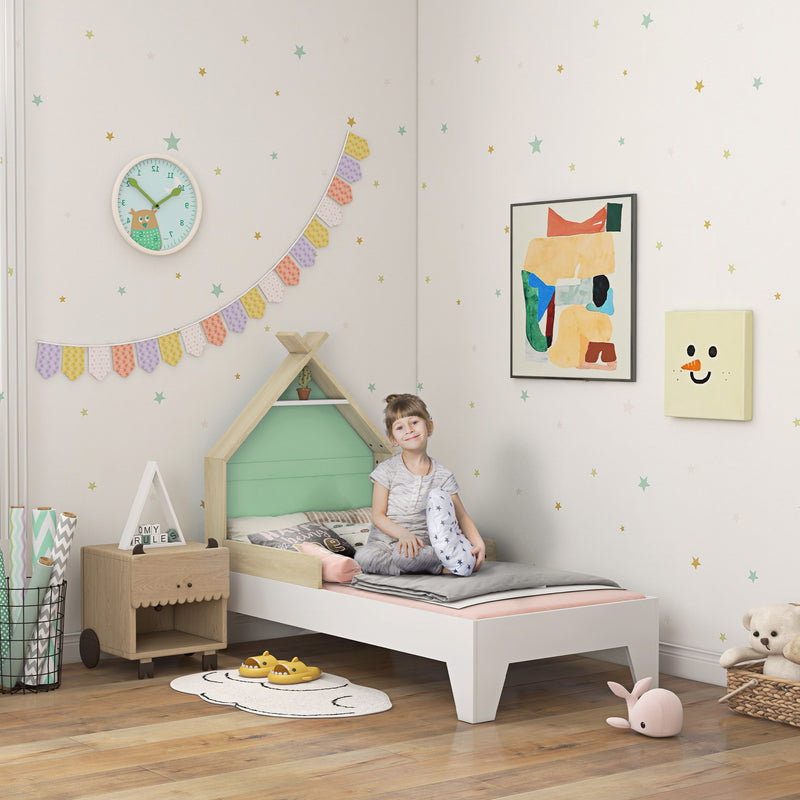 Struttura Letto Singolo per Bambini 144x74x110 cm Casetta con Sponde in Legno Verde  -2