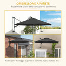 Ombrellone da Giardino da Parete Ø2,92x1,23 m Girevole a 180° con Manovella e 8 Stecche Grigio-8