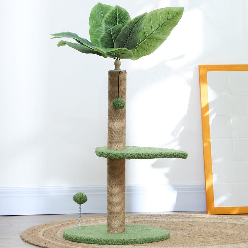 Albero Tiragraffi per Gatti Palo in Juta Piattaforme in Peluche e Palline Ø40x83 cm Verde-7