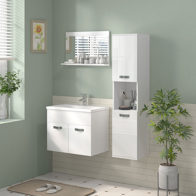 Mobile da Bagno Sospeso con Lavabo in Ceramica 61x40x50 cm Bianco Lucido  -8