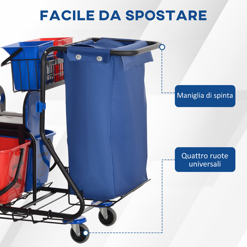 Carrello Pulizie Professionale 4 Secchi Strizzatore e Sacco Rosso Blu e Nero -5