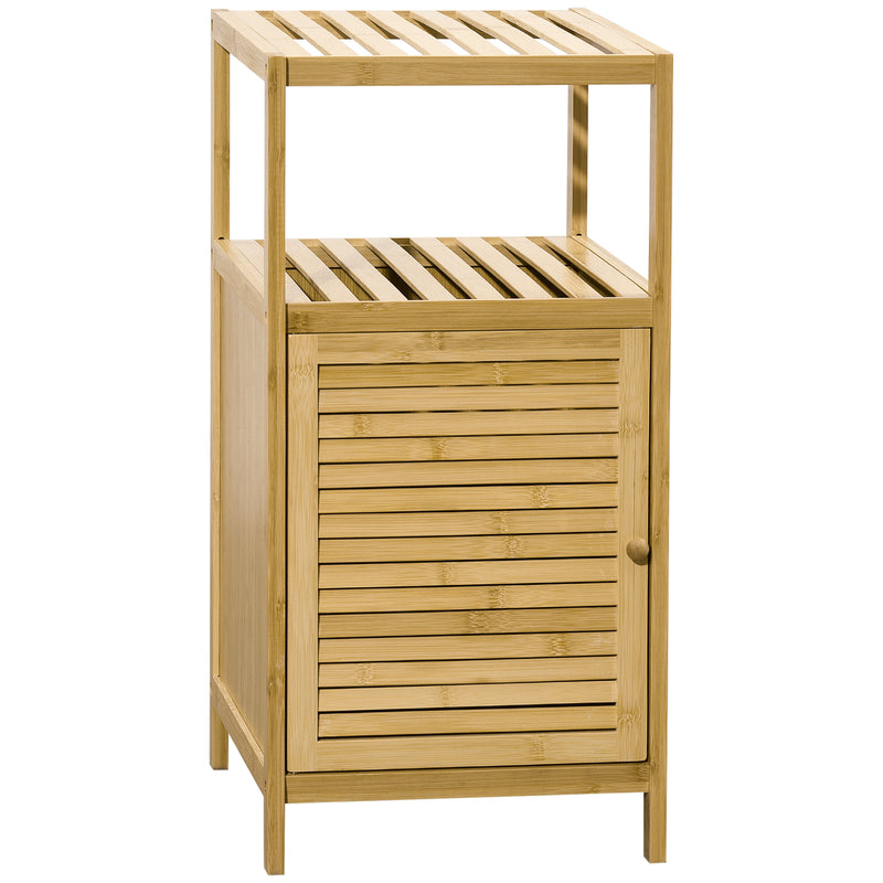 Mobiletto Bagno Armadietto con Anta 33x36,5x67 cm in Bambù a Doghe Naturale -1