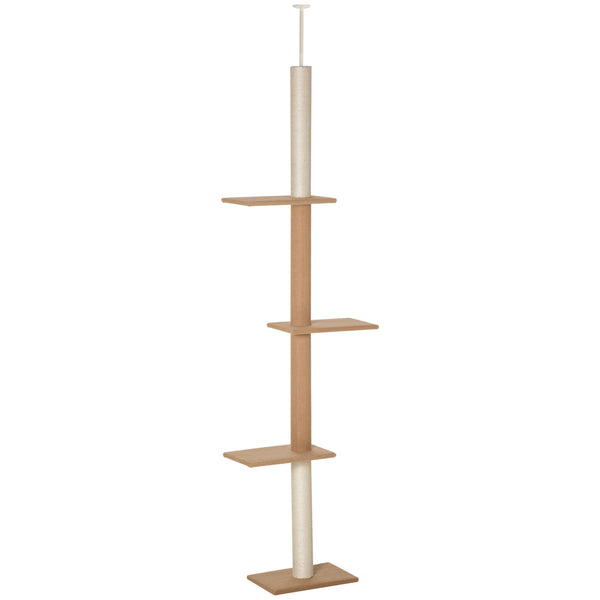 Albero Tiragraffi per Gatti a Soffitto 4 Livelli 43x27x228-260cm Altezza Regolabile Marrone acquista