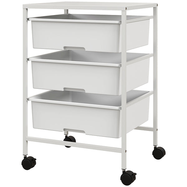 acquista Carrello Multiuso con 3 Cestini Estraibili e Ruote 40,8x33,5x60,5 cm in Acciaio e PP Bianco