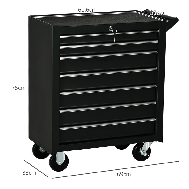 Carrello Porta Utensili da Officina con 7 Cassetti Serratura con Chiavi 69x33x75 cm Nero-3