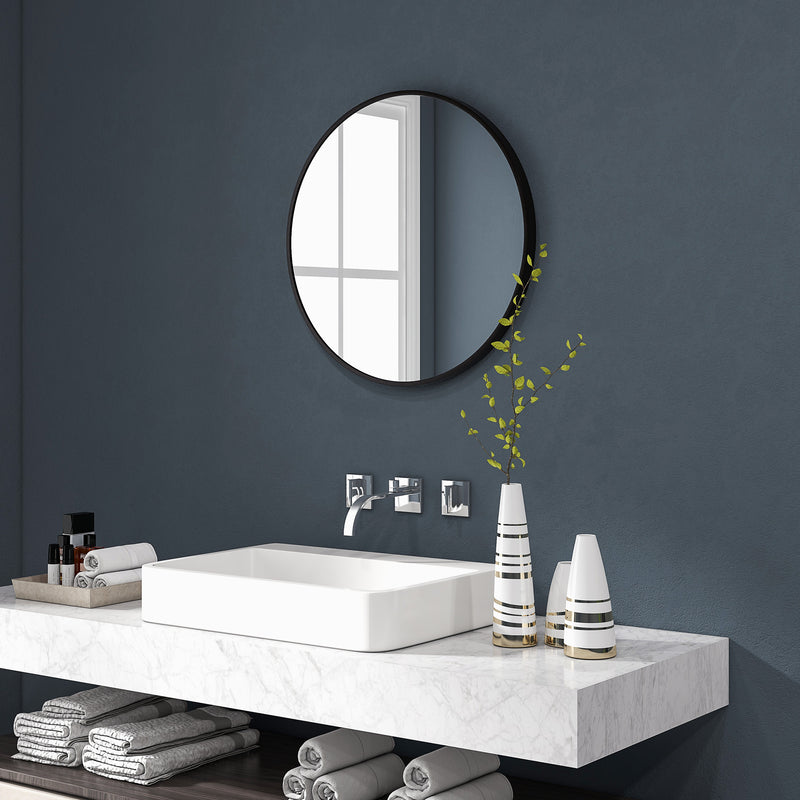 Specchio da Bagno Rotondo Moderno da Parete 70x70 cm con Cornice in Lega di Alluminio Nero-7