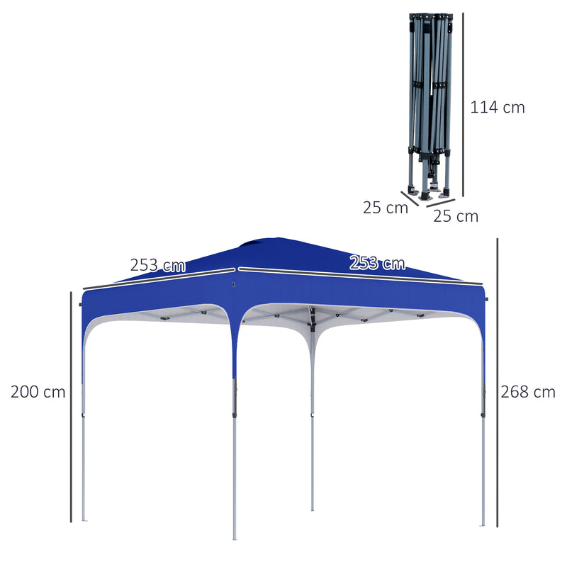 Gazebo Pieghevole 2.5x2.5 m con Altezza Regolabile Sacchetti di Sabbia e Borsa con Ruote Blu-3