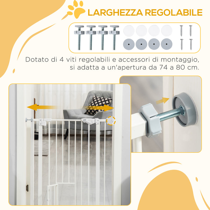 Cancelletto di Sicurezza per Cani con Porta Piccola Montaggio a Pressione Chiusura Automatica 74-80x91,4 cm Bianco-6