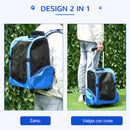 Trasportino Zaino 2 in 1 per Cani e Gatti 42x25x55 cm con Tasche e Maniglia Telescopica Blu-4