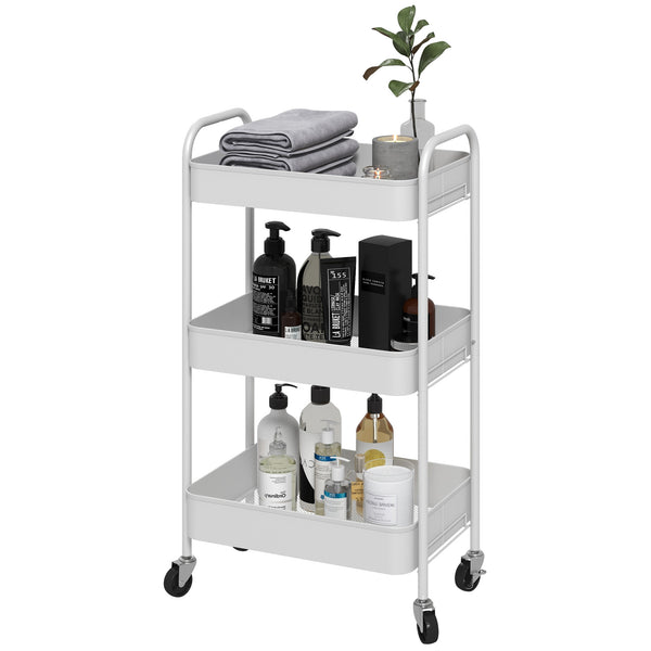 Carrello da Cucina a 3 Livelli con Maniglie e 4 Rotelle 45x30,6x79 cm in Acciaio Bianco acquista