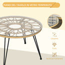 Set Tavolino con Vetro Temperato e 4 Sedie con Cuscini da Giardino in Acciaio e PE Rattan Giallo Nero e Beige-6