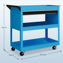 Carrello Porta Attrezzi con Manico Laterale 3 Ripiani e Cassetto 82x35x76 cm in Acciaio Blu -3