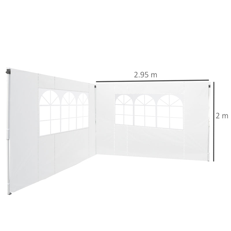 Set 2 Pareti Laterali per Gazebo 3x3 m Pieghevoli 295x200 cm in tessuto Oxford con Finestre Bianco-3