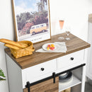 Mobile da Cucina Rustico con 2 Cassetti Ripiani e Portabottiglie 80x39x86 cm in Legno e Metallo Bianco-7