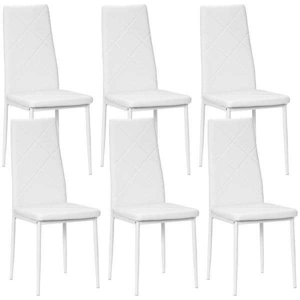 Set 6 Sedie da Pranzo Moderne Schienale Alto Cuciture a Diamante 41x50x97 cm Bianco sconto