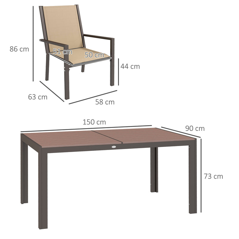 Set Tavolo e 6 Sedie Impilabili da Giardino in Plastica Kaki e Marrone-3