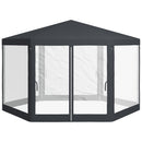 Gazebo da Giardino Esagonale con Doppio Ingresso 3.94x3.94x2.5 m in Metallo e Poliestere Grigio-1