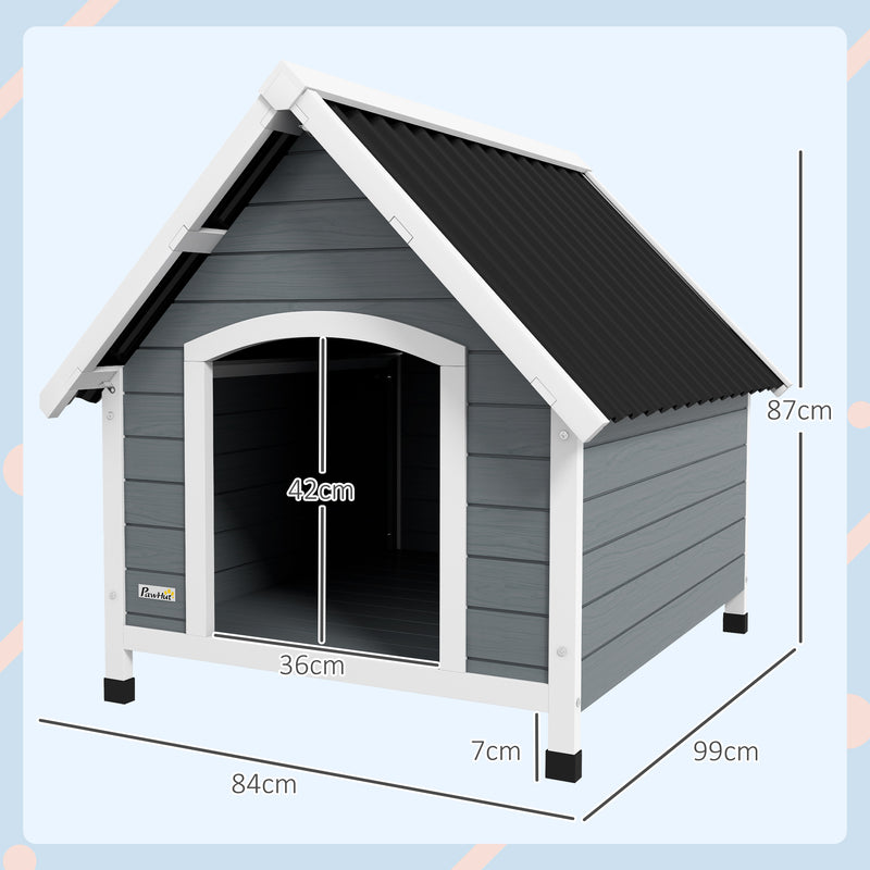 Cuccia per Cani Grandi da Esterno Pavimento Rimovibile 84x99x87 cm in Legno Grigio -3