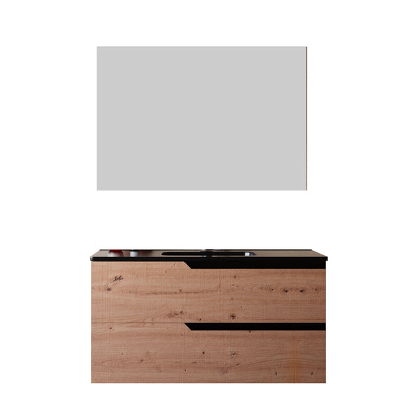 prezzo Mobile bagno 80 cm Sospeso Rovere Cartagena con Lavabo Nero Opaco Boston con Specchio Rettangolare Bonussi