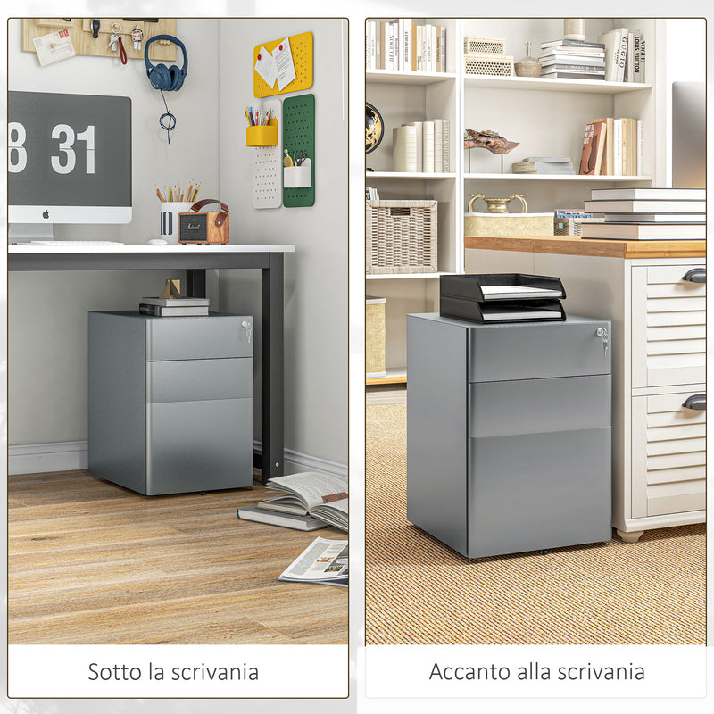 Cassettiera da Ufficio 3 Cassetti con Serratura e Ruote 39x48x59 cm in Acciaio Grigio -5