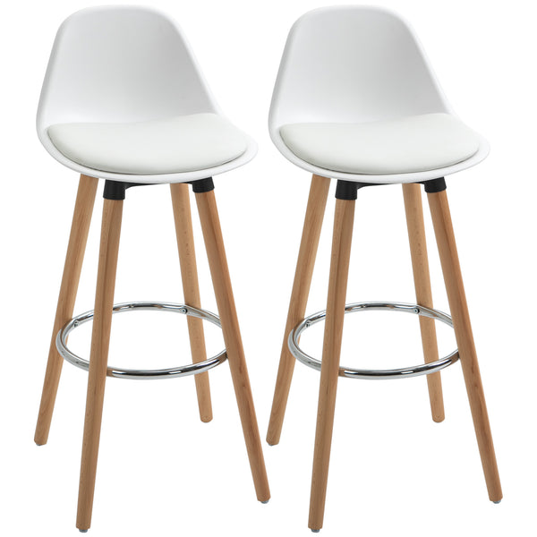 online Set 2 Sgabelli da Bar Stile Nordico con Cuscino e Gambe in Legno Bianco