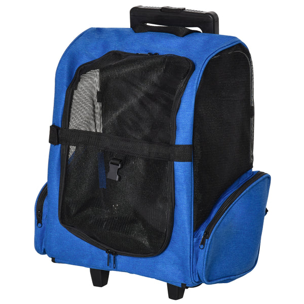 Trasportino Zaino 2 in 1 per Cani e Gatti 42x25x55 cm con Tasche e Maniglia Telescopica Blu acquista