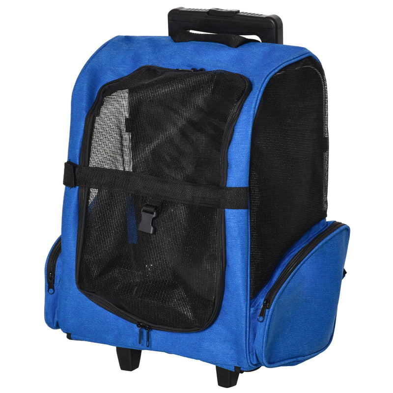 Trasportino Zaino 2 in 1 per Cani e Gatti 42x25x55 cm con Tasche e Maniglia Telescopica Blu-1