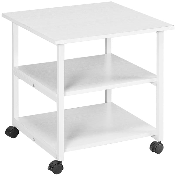 Carrello Porta Stampante a 3 Ripiani con 4 Ruote 50x50x52,5 cm Legno e Acciaio Bianco sconto