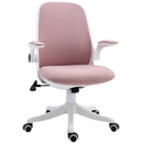 Sedia da Ufficio Ergonomica Altezza Regolabile 62,5x60x94-104 cm in Tessuto Effetto Lino Bianco e Rosa  -1