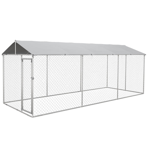 Kennel per Cani da Esterno 6x2,3x2,3m con Tetto Impermeabile in Tessuto Oxford e Acciaio Argento online