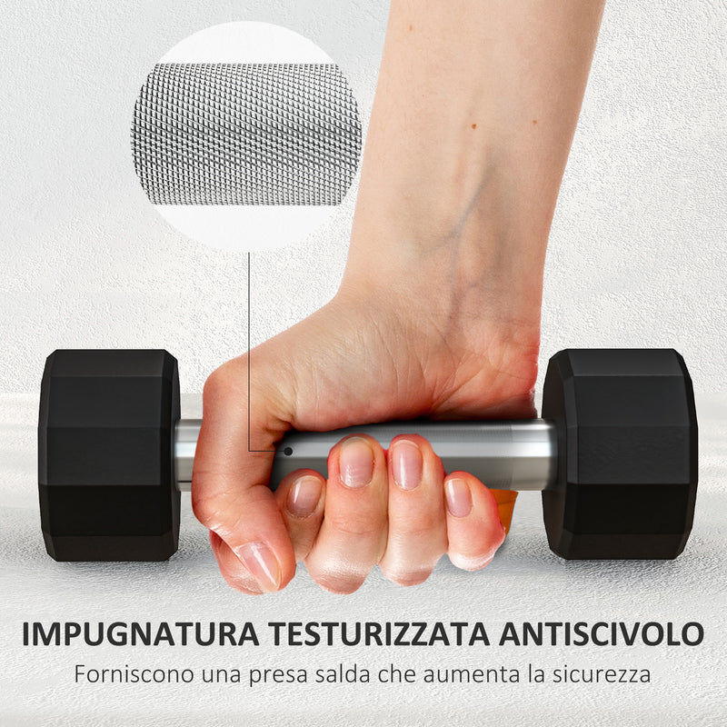 Set 2 Manubri Palestra Esagonali 2 kg con Impugnatura Antiscivolo Nero-6