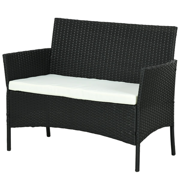 Divano da Giardino a 2 Posti con Cuscino e Braccioli 100x54x80cm in Rattan PE e Acciaio Nero sconto