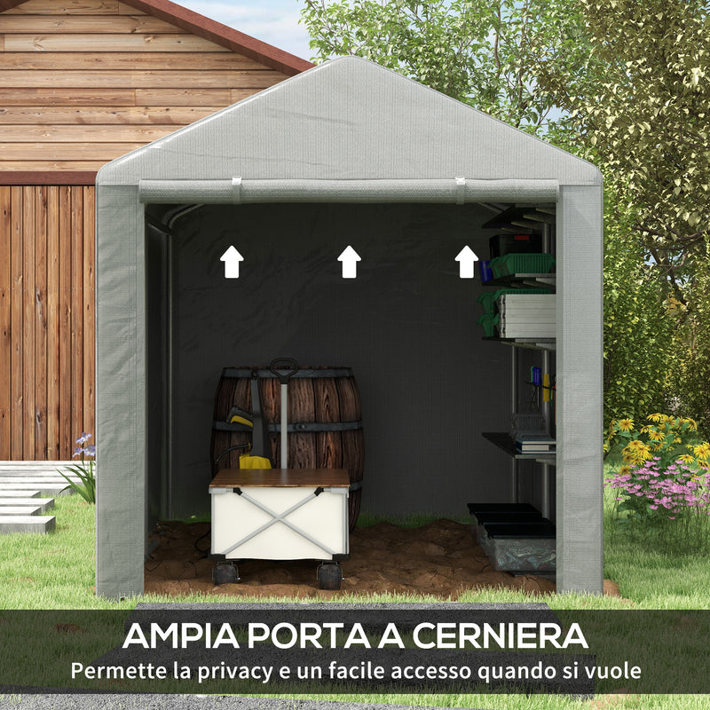 Capanno Box per Attrezzi da Giardino 160x218x172 cm Tenda in PE anti UV e Acciaio Grigio chiaro-4