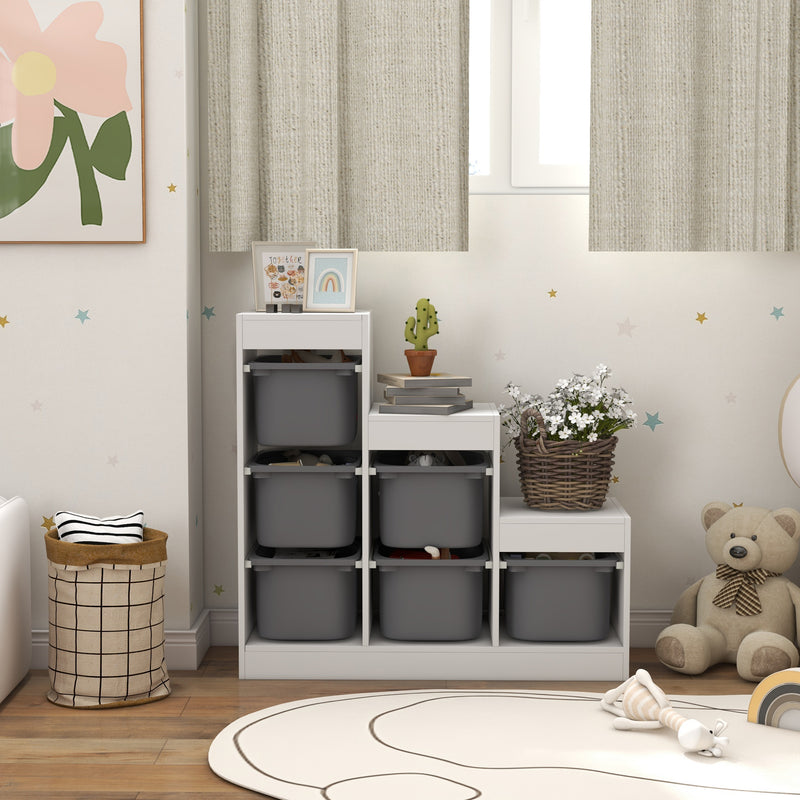 Scaffale Portagiochi per Bambini a 3 Livelli 6 Contenitori 96x38,5x90 cm Grigio -8