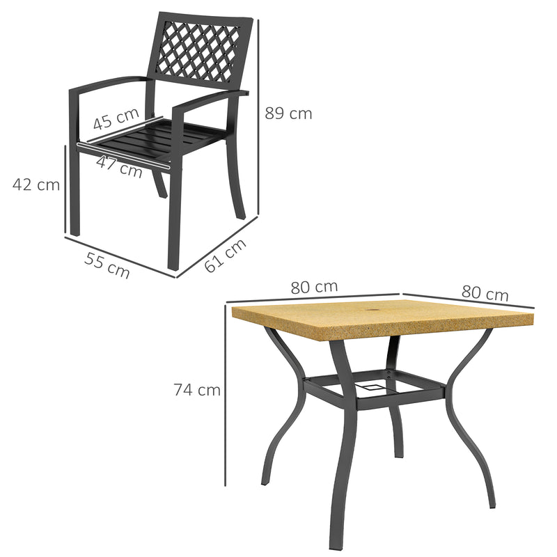 Set Tavolo e 4 Sedie da Giardino Piano Effetto Marmo e Sedie Impilabili con Braccioli Marrone-3