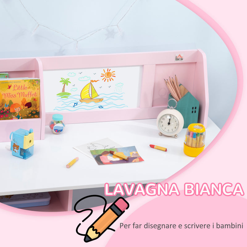 Banco Scuola per Bambini con Sedia in Legno Bianco e Rosa  -5