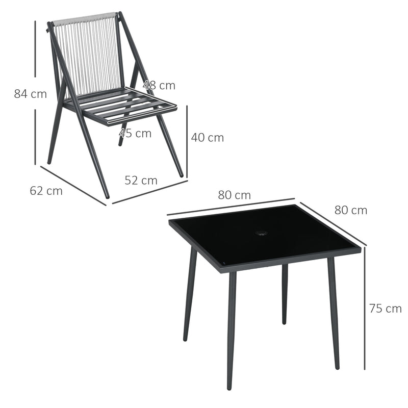 Set Tavolo con Piano in Vetro e 4 Sedie da Giardino in Alluminio e Poliestere Grigio Scuro-3