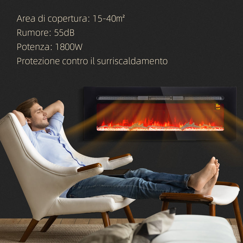 Camino Elettrico da Parete 1800W con Telecomando e Display LCD 127x15,8x45 cm Nero -5