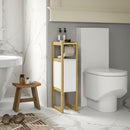 Mobiletto Bagno Salvaspazio Armadietto Porta Carta Igienica con Ripiano in Bambù 20x33x80cm Bianco-2