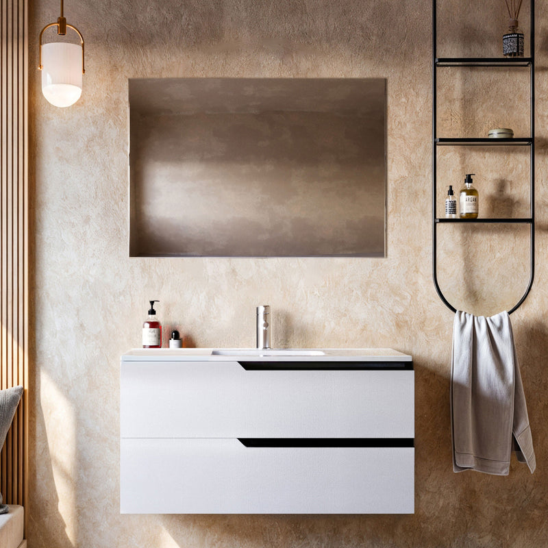 Mobile bagno 100 cm Sospeso Bianco Porcellana Boston Senza Specchio Bonussi-2