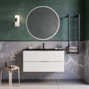 Mobile bagno sospeso 100 cm Bianco lavabo nero opaco Seattle con Specchio Led Retroilluminato Bonussi-1