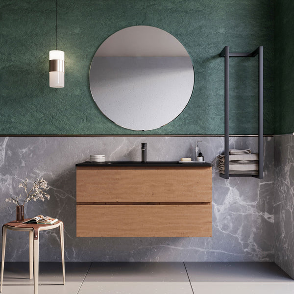 prezzo Mobile bagno sospeso 100 cm Rovere Cartagena lavabo nero opaco Seattle con Specchio Bonussi