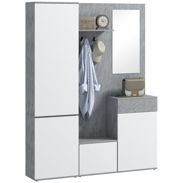 Mobile Guardaroba per Ingresso con Specchio Appendiabiti e Armadio 145x29x184 cm Grigio e Bianco sconto